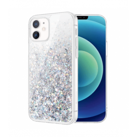 ETUI LIQUID SPARKLE NA TELEFON APPLE IPHONE 12 / 12 PRO SREBRNY