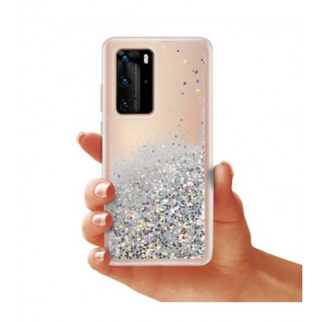 ETUI LIQUID SPARKLE NA TELEFON HUAWEI P40 PRO SREBRNY