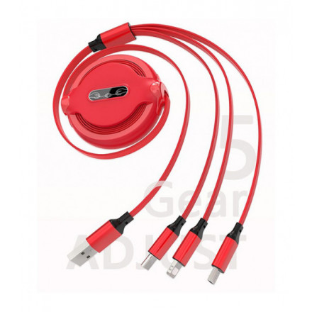 KABEL USB 3w1 GUMOWY ZWIJANY CZERWONY